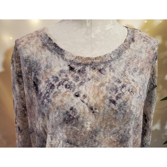 LOGO by Lori Goldstein Floral Tie Dye Sheer Lace Top Womens Size 5X Long Sleeve - Picture 6 of 11